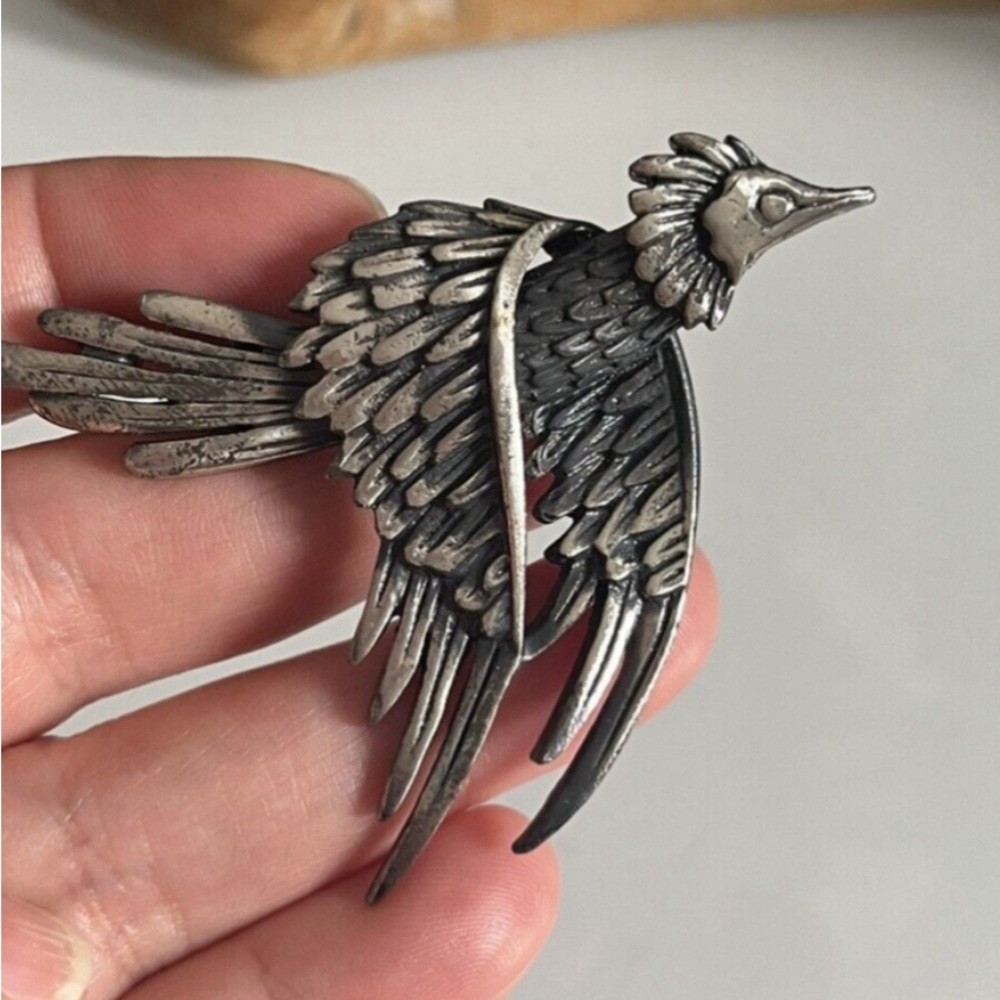 Vintage Signed Vendome Pheasant Bird Brooch Pewter Pin 2.5"